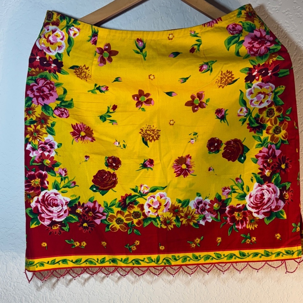Boston Proper Vibrant Red and Yellow‎ Floral Skirt